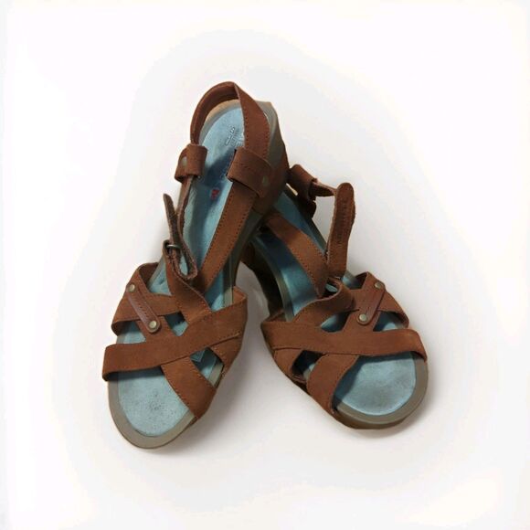 Merrell Revalli Sandals Womens 9 Brown Suede Wedge Strappy Open Toe - Picture 1 of 6